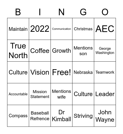 Steve Tom Bingo Card