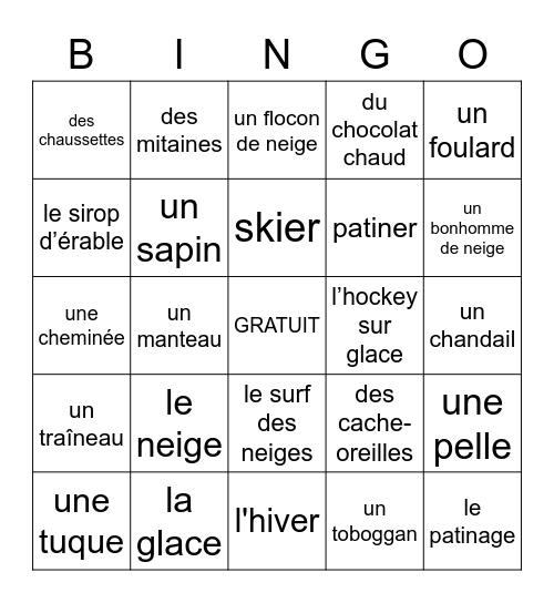 L'hiver Bingo Card