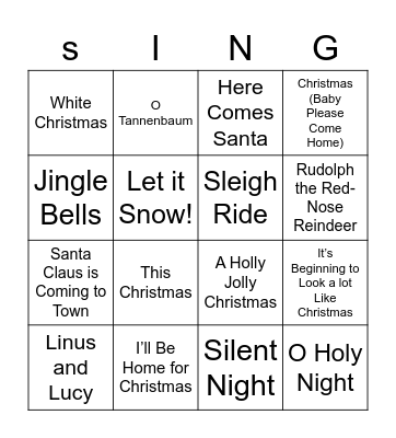 Christmas Carols Bingo Card