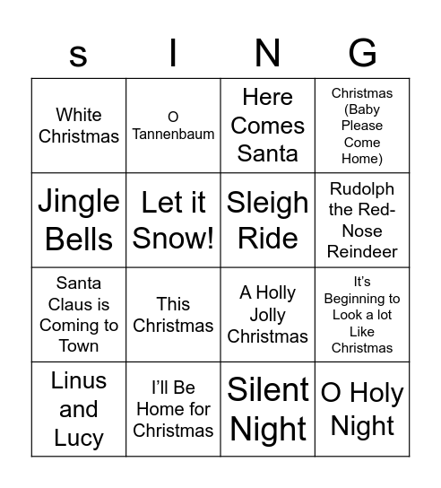 Christmas Carols Bingo Card
