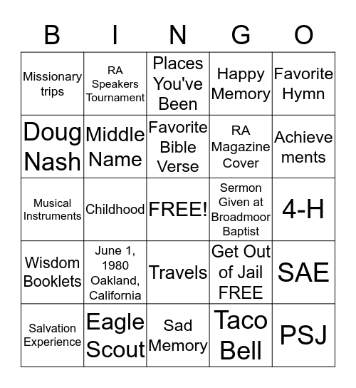 Daniel Mark  Holsinger Bingo Card