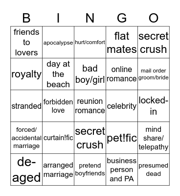 tropes bingo Card