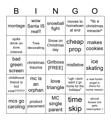 Hallmark XMas Movie Bingo Card