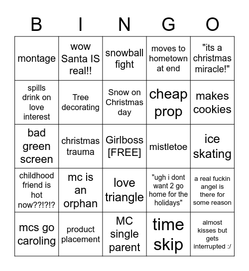 Hallmark XMas Movie Bingo Card