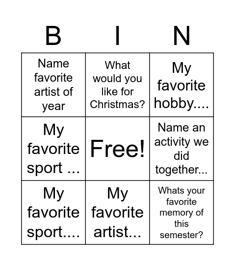 End of the Year Meeting Bingo Card