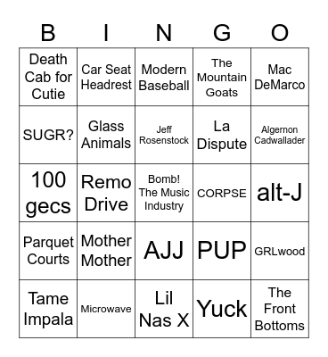 Mars' Top Artists 2021 Bingo Card