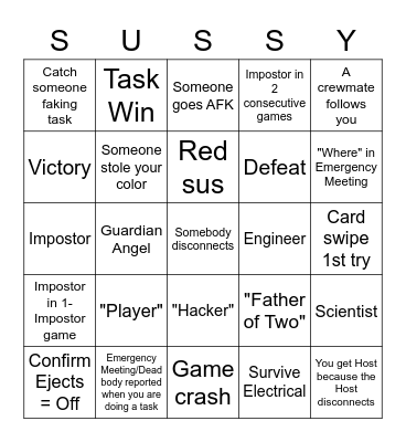 Among Us Updated (Again) Bingo Card