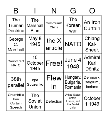 The Start of the Cold War Bingo Card