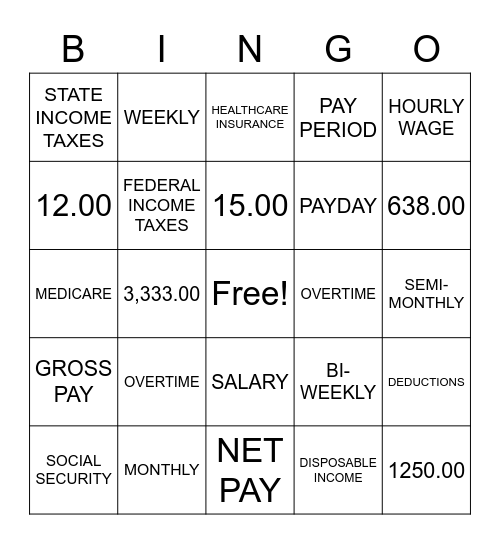 PAYCHECKS & PAYSTUBS Bingo Card