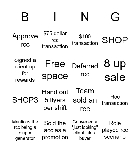 Rcc bingo Card