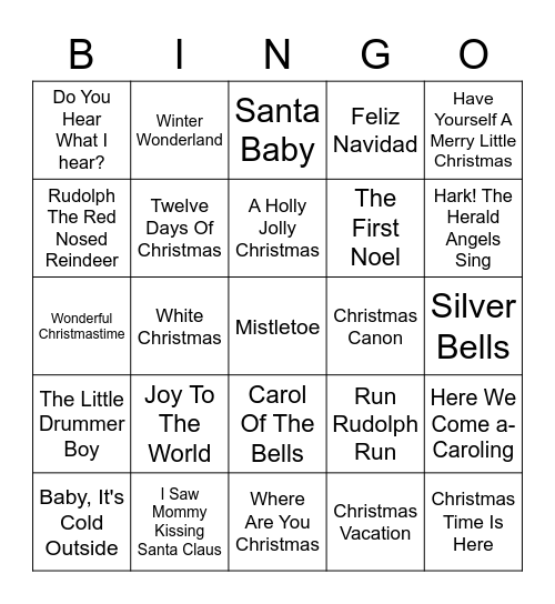 CHRISTMAS MUSIC BINGO Card