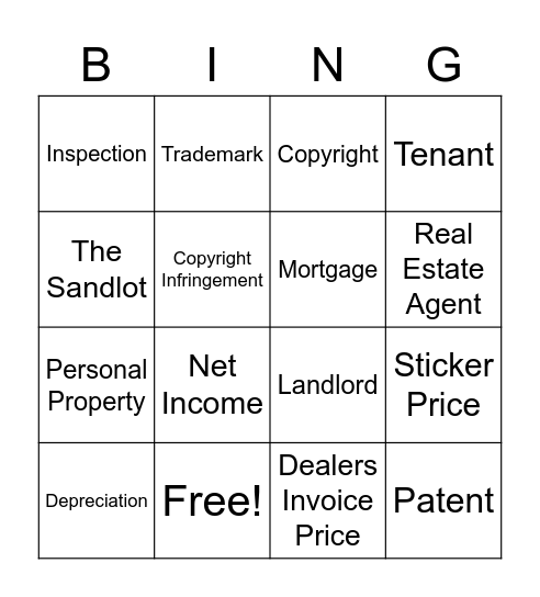 Mr. C Property Law Bingo Card