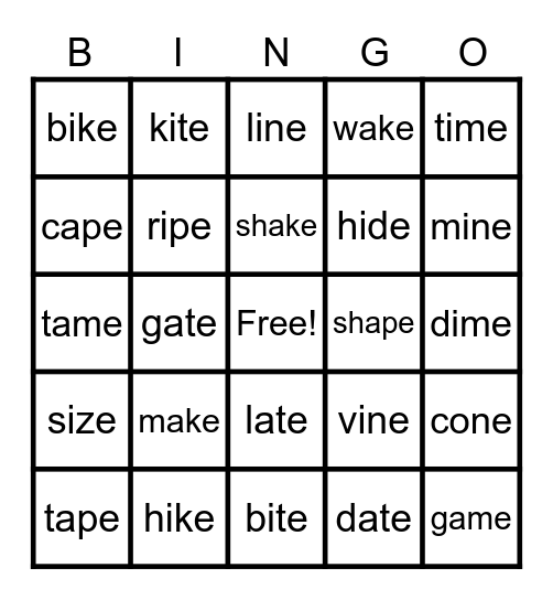 Long Vowel Bingo Game Bingo Card