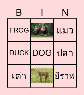 Animal Bingo Card