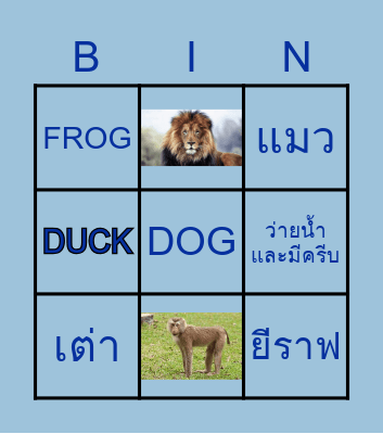 Animal Bingo Card
