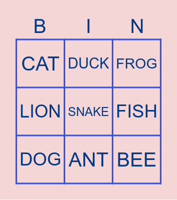 Animal Bingo Card
