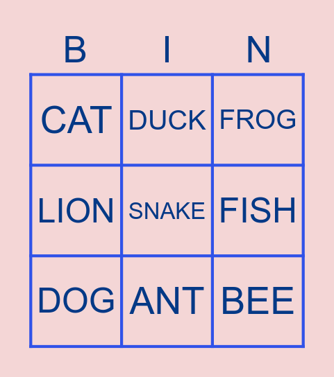 Animal Bingo Card
