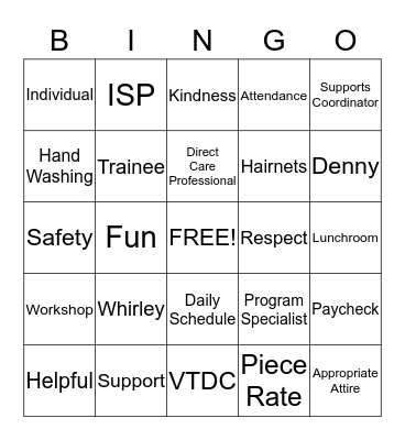 VTDC Bingo Card