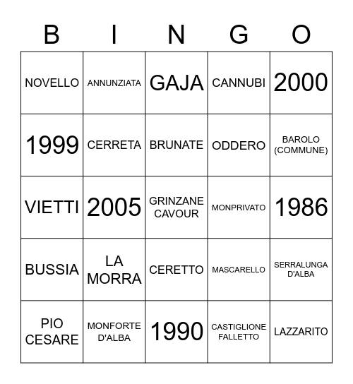 BAROLO! Bingo Card
