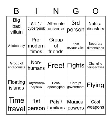 Daydream Bingo Card