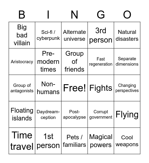 Daydream Bingo Card