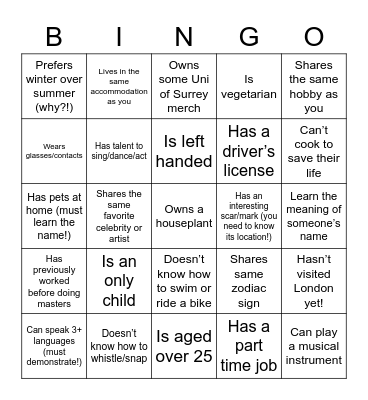 Year End Socials Bingo Card