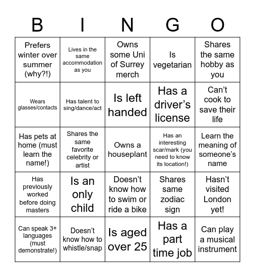 Year End Socials Bingo Card