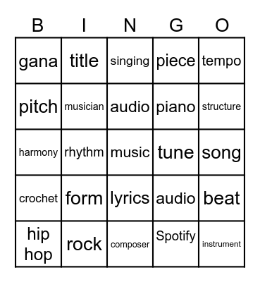 music Bingo Card