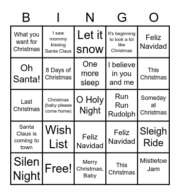BINGO - HOLIDAY SONG EDITION Bingo Card