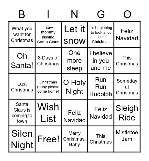 BINGO - HOLIDAY SONG EDITION Bingo Card