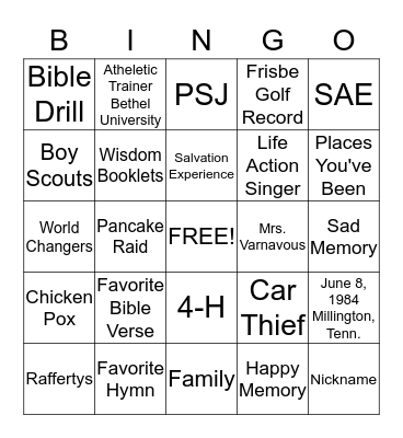 David Matthew Holsinger Bingo Card