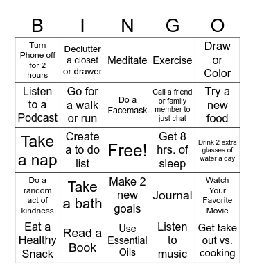 Self Care BINGO Card