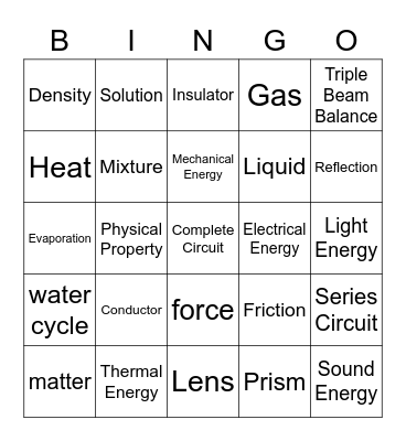 Science Bingo Card