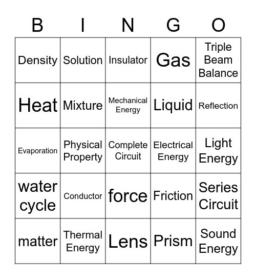 Science Bingo Card