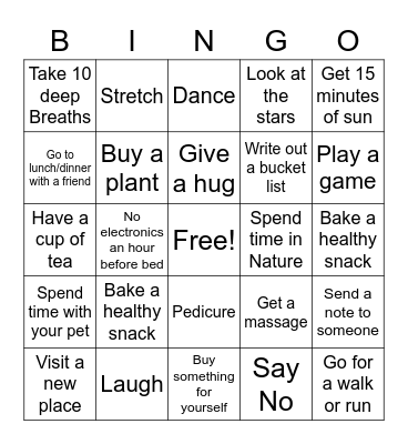 Self Care BINGO Card