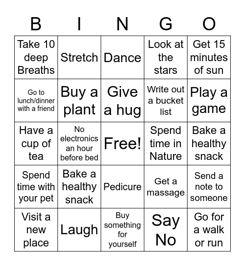 Self Care BINGO Card