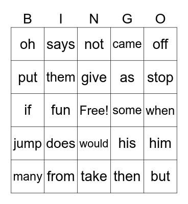 2G Power Word Bingo Card