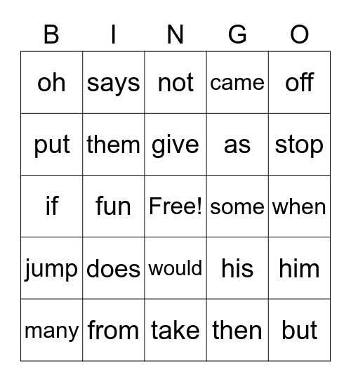 2G Power Word Bingo Card
