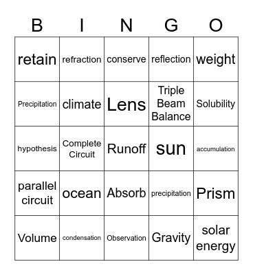 Science Bingo Card