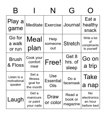 Self Care BINGO Card