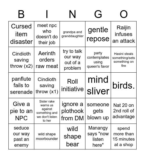 Drinking and Dragons Bingo Card