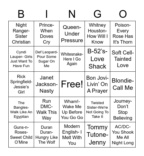 Total-Quiz.com Presents: Radio Bingo 80's Music Bingo Card