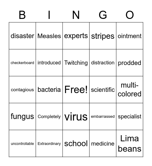 A Bad Case of Stripes Bingo Card