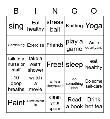 COPING STRATEGIES Bingo Card
