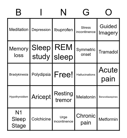 Gerontological  Bingo Card