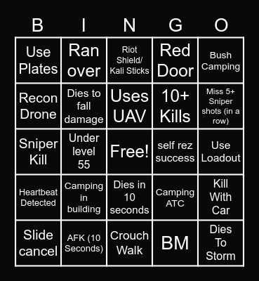 warzone Bingo Card