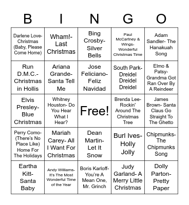 Total-Quiz.com Trivia Presents: Radio Bingo Holiday Pop Music Bingo Card