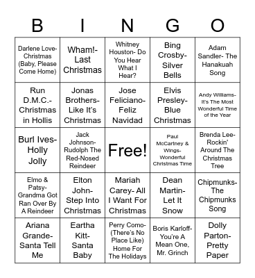Total-Quiz.com Trivia Presents: Radio Bingo Holiday Pop Music Bingo Card
