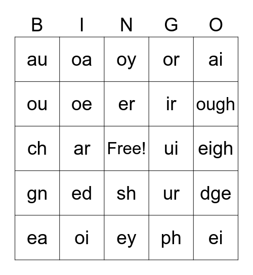 Phonogram Bingo Card