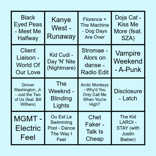 Prince Music Bingo  - Round 2 Bingo Card
